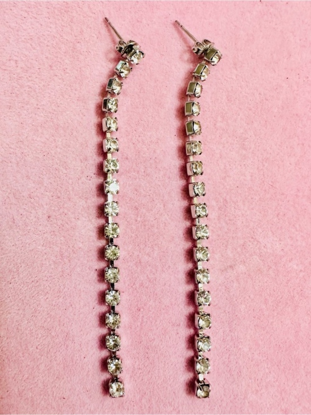 NWOT Silver Tone Crystal Rhinestone Linear Dangle Earrings